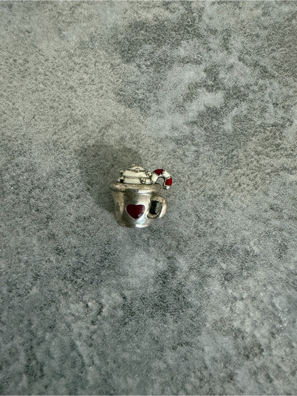 Pandora Silver Hot Cocoa Mug Charm with Red Heart and Candy Cane